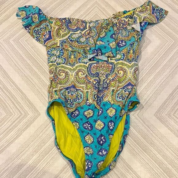 Trina Turk Corsica Off The Shoulder One Piece Swimsuit - Size 4 - Picture 1 of 6